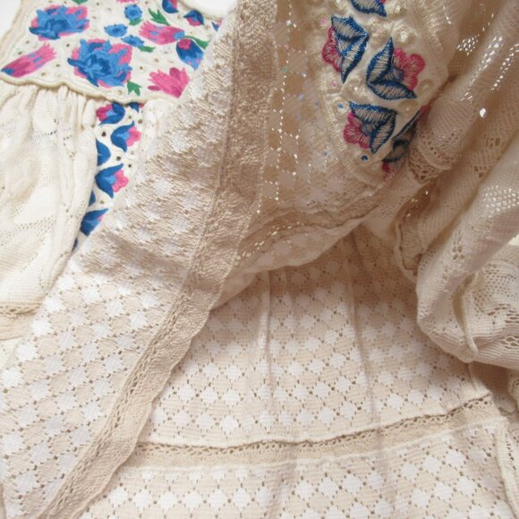 NWOT Anthropologie Let Me Be Sleeveless Embroidered Babydoll Blouse Blue Motif M - Picture 5 of 10